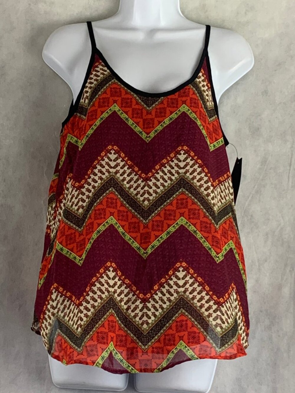 BCX Juniors Chiffon-Overlay Sleeveless Tank Top, Multi Chevron Stripe, Small